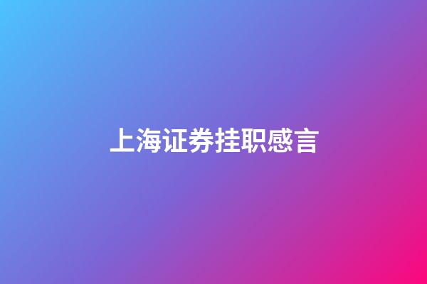 上海证券挂职感言