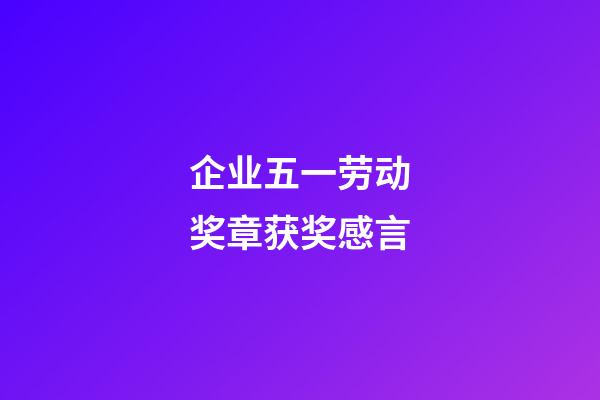 企业五一劳动奖章获奖感言