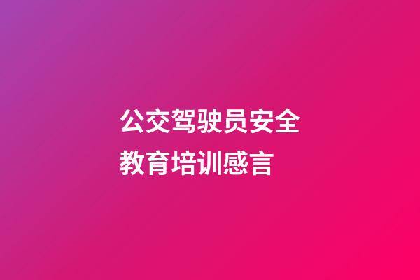 公交驾驶员安全教育培训感言