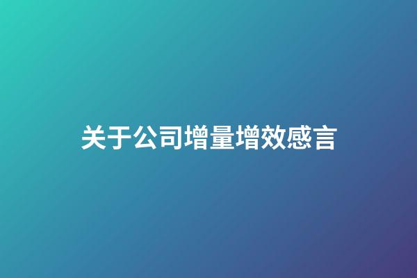 关于公司增量增效感言