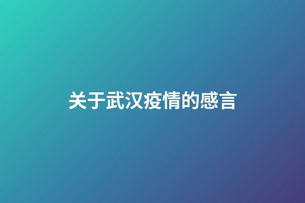 关于武汉疫情的感言