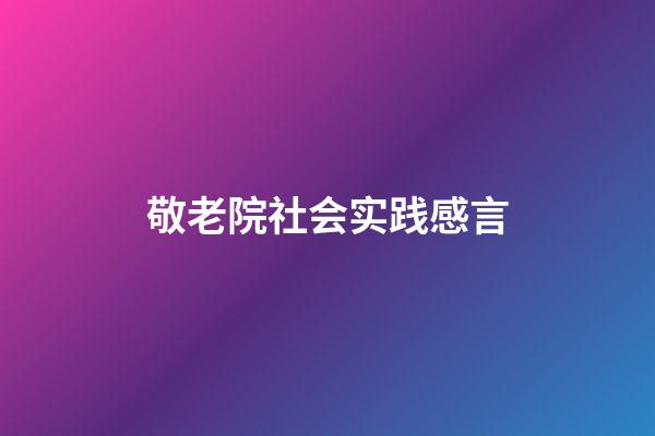 敬老院社会实践感言