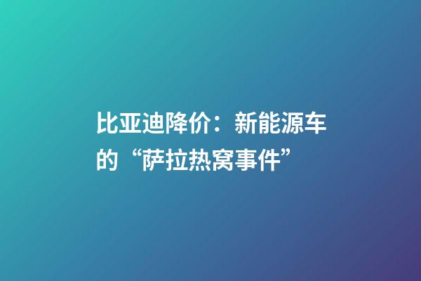 比亚迪降价：新能源车的“萨拉热窝事件”