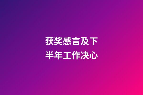 获奖感言及下半年工作决心