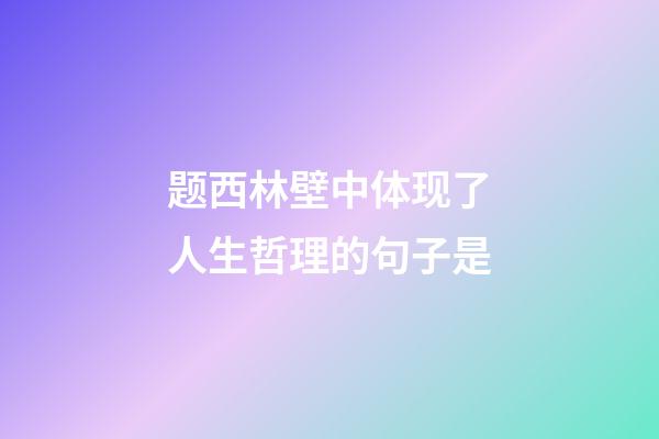 题西林壁中体现了人生哲理的句子是