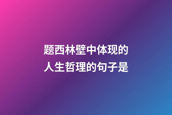 题西林壁中体现的人生哲理的句子是