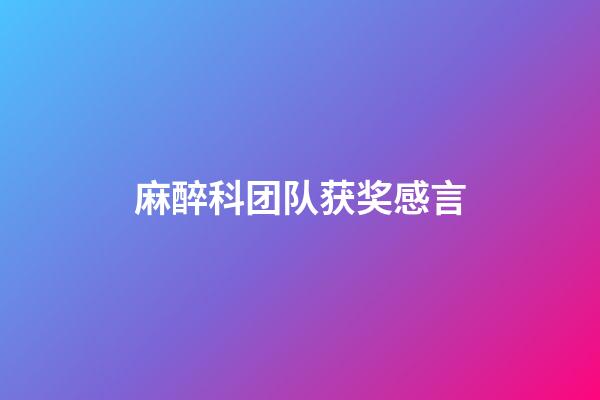 麻醉科团队获奖感言